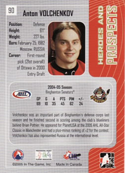 2005-06 In The Game Heroes and Prospects #90 Anton Volchenkov Back