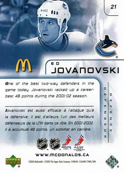 2005-06 Upper Deck McDonald's #21 Ed Jovanovski Back