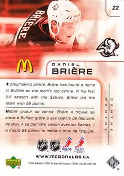 2005-06 Upper Deck McDonald's #22 Daniel Briere Back
