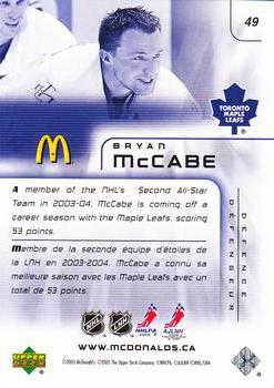 2005-06 Upper Deck McDonald's #49 Bryan McCabe Back