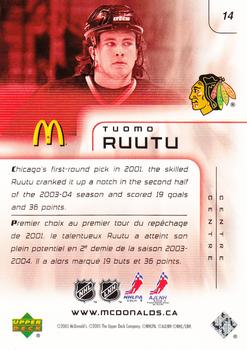 2005-06 Upper Deck McDonald's #14 Tuomo Ruutu Back