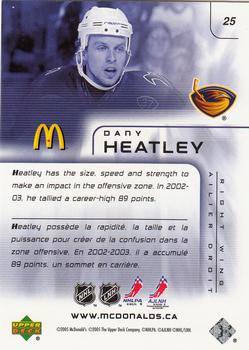 2005-06 Upper Deck McDonald's #25 Dany Heatley Back