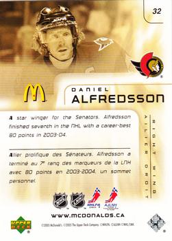 2005-06 Upper Deck McDonald's #32 Daniel Alfredsson Back