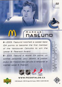 2005-06 Upper Deck McDonald's #50 Markus Naslund Back