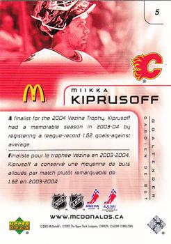 2005-06 Upper Deck McDonald's #5 Miikka Kiprusoff Back