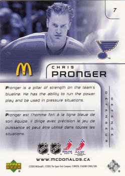 2005-06 Upper Deck McDonald's #7 Chris Pronger Back