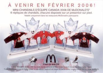 2005-06 Upper Deck McDonald's #NNO Team Canada Mini Jersey Ad Back