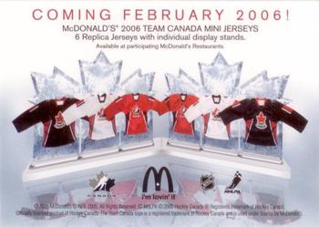 2005-06 Upper Deck McDonald's #NNO Team Canada Mini Jersey Ad Front