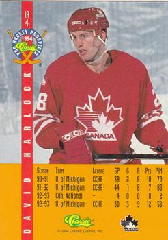 1994 Classic Pro Hockey Prospects - Ice Ambassadors #IA4 David Harlock Back