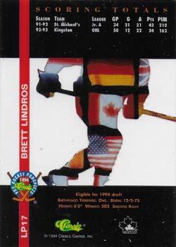 1994 Classic Pro Hockey Prospects - International Heroes #LP17 Brett Lindros Back