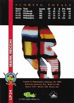 1994 Classic Pro Hockey Prospects - International Heroes #LP24 Mark Recchi Back