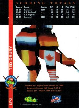 1994 Classic Pro Hockey Prospects - International Heroes #LP2 Ted Drury Back