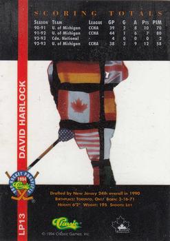 1994 Classic Pro Hockey Prospects - International Heroes #LP13 David Harlock Back