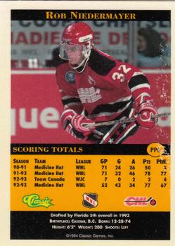 1994 Classic Pro Hockey Prospects - Pro Prospects Foil #PP6 Rob Niedermayer Back