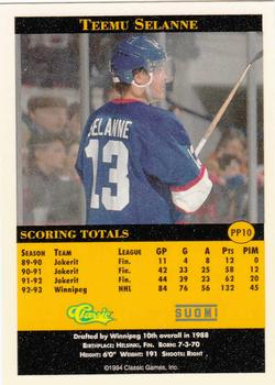 Teemu Selanne hockey card (Jokerit Finland) 1993 Classic