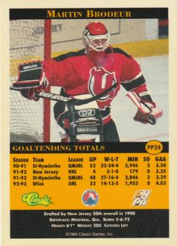 1994 Classic Pro Hockey Prospects - Pro Prospects Foil #PP24 Martin Brodeur Back