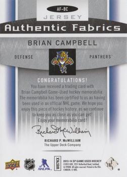 2013-14 SP Game Used - Authentic Fabrics #AF-BC Brian Campbell Back