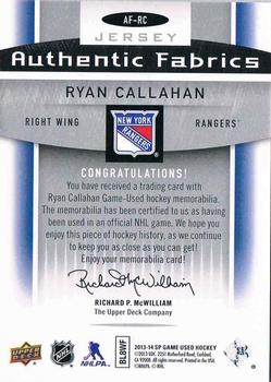 2013-14 SP Game Used - Authentic Fabrics #AF-RC Ryan Callahan Back