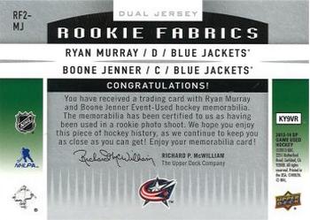 2013-14 SP Game Used - Rookie Fabrics Dual #RF2-MJ Ryan Murray / Boone Jenner Back
