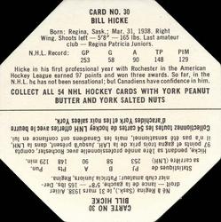1963-64 York Peanut Butter (White Back) #30 Bill Hicke Back