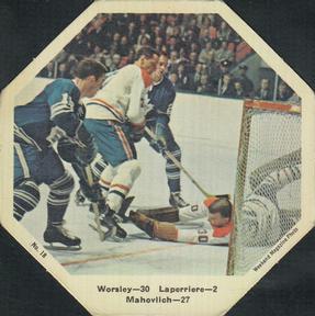 1967-68 York Peanut Butter #18 Gump Worsley / Jacques Laperriere / Frank Mahovlich Front