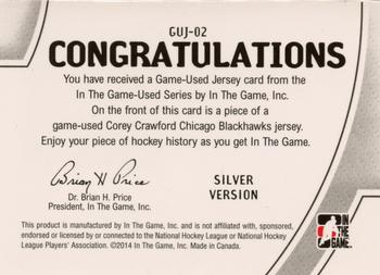 2013-14 In The Game Used #GUJ-02 Corey Crawford Back