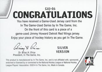 2013-14 In The Game Used #GUJ-06 Jimmy Howard Back