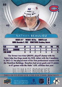 2013-14 Upper Deck Ultimate Collection #88 Nathan Beaulieu Back