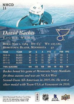2014 Upper Deck National Hockey Card Day USA #NHCD 11 David Backes Back