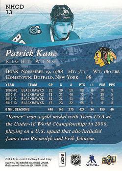 2014 Upper Deck National Hockey Card Day USA #NHCD 13 Patrick Kane Back