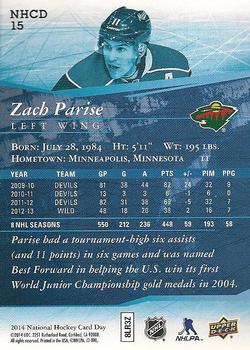 2014 Upper Deck National Hockey Card Day USA #NHCD 15 Zach Parise Back