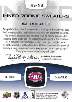 2013-14 SP Game Used - Inked Rookie Sweaters #IRS-NB Nathan Beaulieu Back