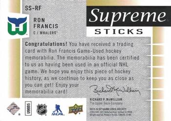 2013-14 SP Game Used - Supreme Sticks #SS-RF Ron Francis Back