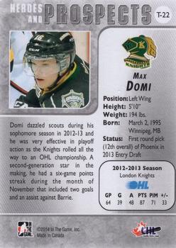 2013-14 In The Game Heroes and Prospects - Tenth Anniversary Tribute #T-22 Max Domi Back