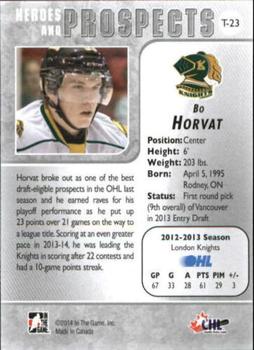 2013-14 In The Game Heroes and Prospects - Tenth Anniversary Tribute #T-23 Bo Horvat Back