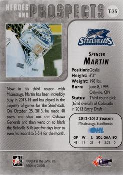2013-14 In The Game Heroes and Prospects - Tenth Anniversary Tribute #T-25 Spencer Martin Back