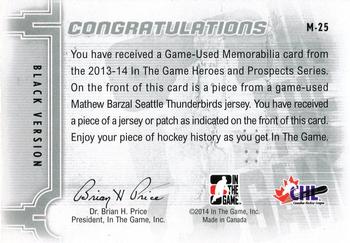 2013-14 In The Game Heroes and Prospects - Game-Used Jersey Black #M-25 Mathew Barzal Back