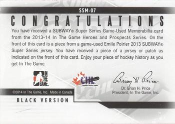 2013-14 In The Game Heroes and Prospects - Subway Series Jersey #SSM-07 Emile Poirier Back