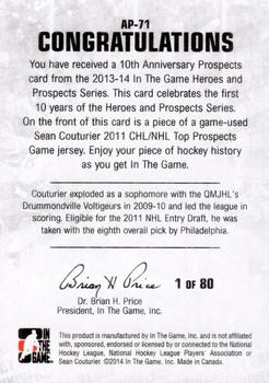 2013-14 In The Game Heroes and Prospects - Tenth Anniversary Jersey #AP-71 Sean Couturier Back