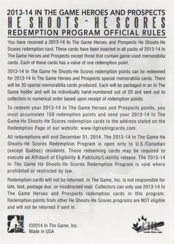 2013-14 In The Game Heroes and Prospects - He Shoots He Scores Redemption #NNO Haydn Fleury Back