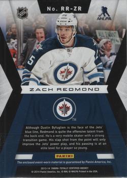 2013-14 Panini Totally Certified - Rookie Roll Call Red Jersey #RR-ZR Zach Redmond Back