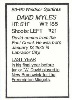 1989-90 7th Inning Sketch Windsor Spitfires (OHL) #NNO David Myles Back