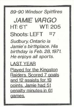 1989-90 7th Inning Sketch Windsor Spitfires (OHL) #NNO Jamie Vargo Back