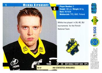 1997-98 Collector's Choice Swedish #1 Miikka Kiprusoff Back