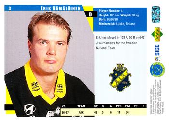 1997-98 Collector's Choice Swedish #3 Erik Hämäläinen Back