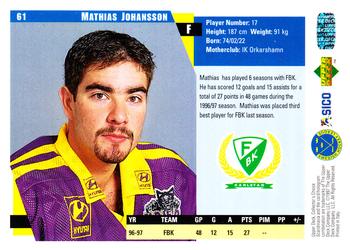 1997-98 Collector's Choice Swedish #61 Mathias Johansson Back