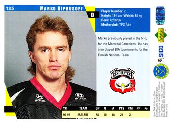 1997-98 Collector's Choice Swedish #135 Marko Kiprusoff Back