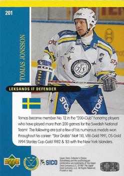 1997-98 Collector's Choice Swedish #201 Tomas Jonsson Back