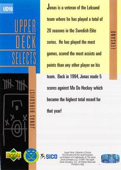 1997-98 Collector's Choice Swedish - Upper Deck Selects #UD10 Jonas Bergqvist Back