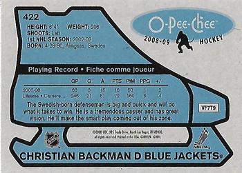 2008-09 O-Pee-Chee - 1979-80 Retro #422 Christian Backman Back